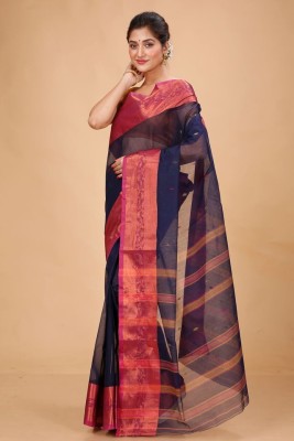 Tant Story Woven Tant Pure Cotton Saree(Dark Blue)