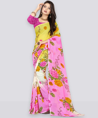 Anand Sarees Floral Print Daily Wear Georgette Saree(Yellow)