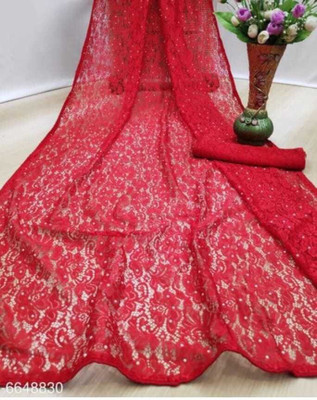 Silkbazar Self Design Bollywood Net Saree(Red)