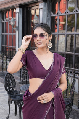 FABMORA Solid/Plain Bollywood Silk Blend Saree(Magenta)