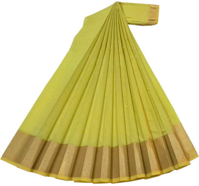 sri amman sarees Solid/Plain Handloom Cotton Silk Saree(Green)