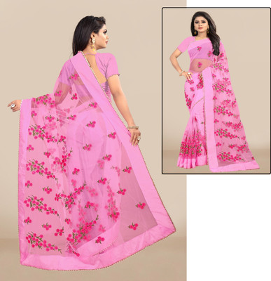 JSItaliya Embroidered Bollywood Net Saree(Pink)