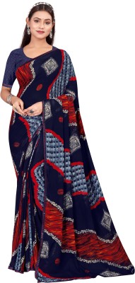 SHREE KRISHNA FASHION PVT LTD Striped Bollywood Chiffon Saree(Dark Blue)