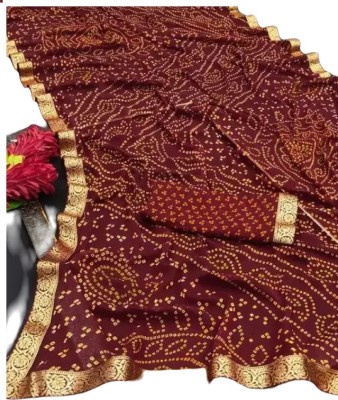 Xclusive Designer Printed Bandhani Chiffon Saree(Maroon)