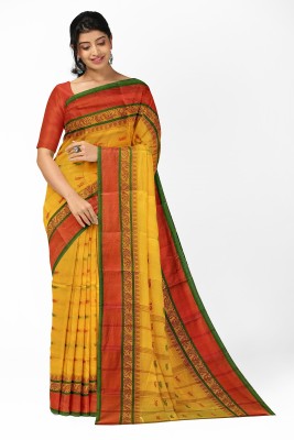 dE Diya Enterprise Self Design Tant Pure Cotton Saree(Yellow)