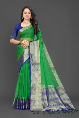 Aarunika IC Solid/Plain, Woven Bollywood Organza Saree(Dark Green)