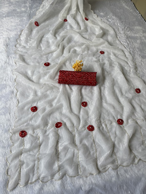 MAN PRIYA TRENDZ Embroidered Bollywood Jimmy choo Saree(White)