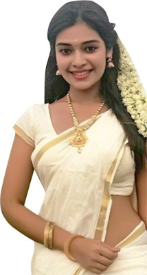 Gugaliya Solid/Plain Handloom Pure Cotton Saree(Cream)