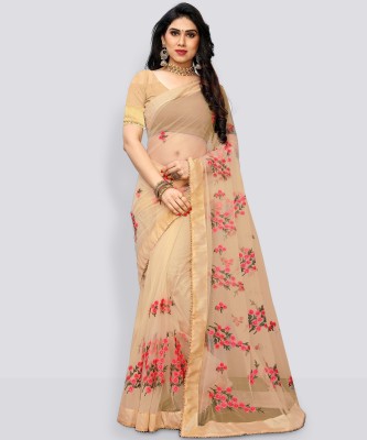 PATLANI STYLE Embroidered Bollywood Net Saree(Gold)