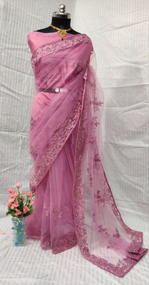GALANI ENTERPRISE Embroidered Bollywood Net Saree(Pink)