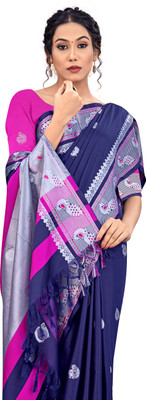 Riddhi Enterprise Woven Ikkat Cotton Silk Saree(Blue)