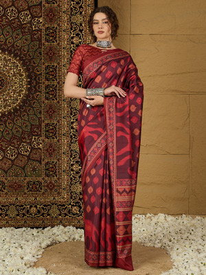 Sareemall Printed Daily Wear Silk Blend Saree(Maroon)