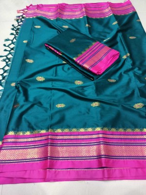 Upalksh Woven Paithani Cotton Silk, Jacquard Saree(Light Blue)