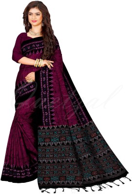 Quetzal Printed, Self Design Sambalpuri Pure Cotton Saree(Purple)