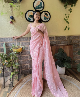 Divastri Embroidered Bollywood Georgette Saree(Pink)