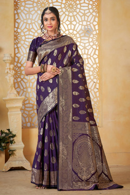 Yogik Creation Printed, Woven Banarasi Art Silk Saree(Magenta)