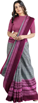 ESHASCOLLECTION Woven Handloom Cotton Blend Saree(Grey)