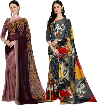 Anand Sarees Printed Daily Wear Georgette Saree(Pack of 2, Multicolor, Purple, Beige)