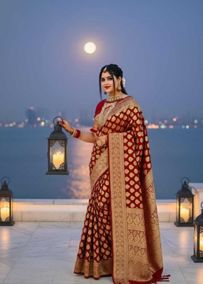 Tilfelle Woven, Self Design Banarasi Satin Saree(Maroon)