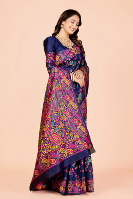 NEZAA EXPORT Woven Kanjivaram Pure Cotton Saree(Blue)