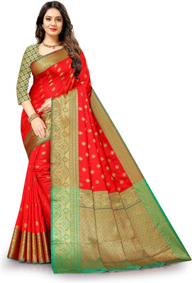 PromiseCreation Dyed Banarasi Silk Blend, Nylon Saree(Pink)