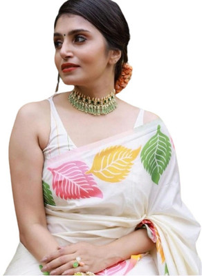 KM CREATION Self Design Banarasi Art Silk Saree(White)