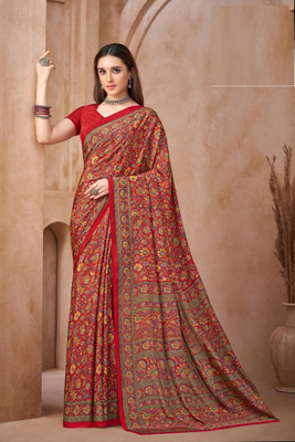 REBOOT FASHIONS Floral Print Bollywood Crepe Saree(Red)