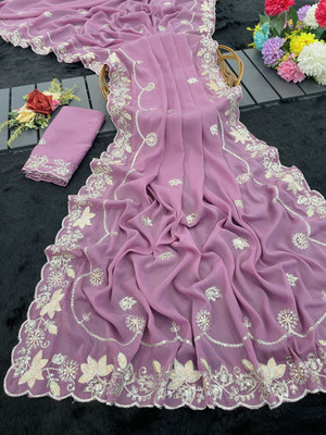 Ethina Fashion Embroidered Bollywood Chiffon Saree(Pink)