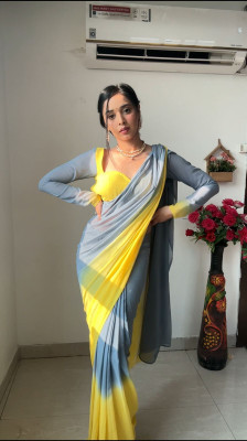 RK Creation Printed Bollywood Georgette Saree(Yellow)