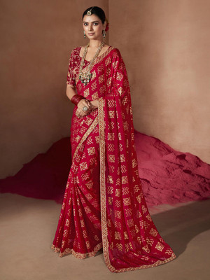 Sareemall Embroidered, Printed Bollywood Chiffon Saree(Red)