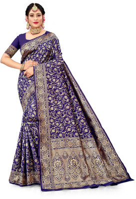 GORAL Embellished, Self Design, Woven Kanjivaram Art Silk, Jacquard Saree(Blue)