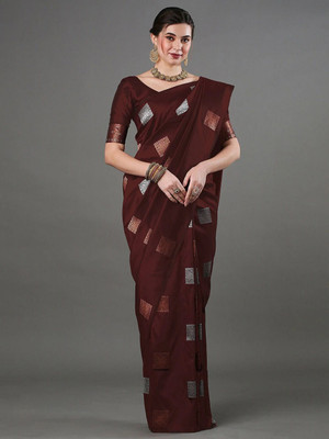ETHNICHITZ Woven Ikkat Silk Blend, Jacquard Saree(Maroon)