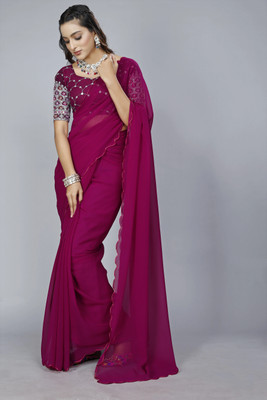Vikash fab Solid/Plain Bollywood Georgette Saree(Purple)