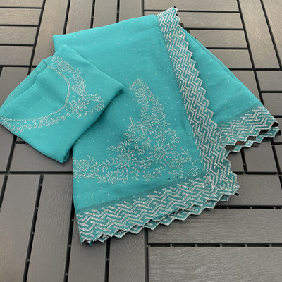 VarniRaaj Fashion Embellished Bollywood Organza Saree(Light Blue)