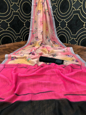 Arpita Fashion Digital Print, Floral Print Bollywood Linen Saree(Multicolor)