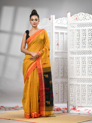 angoshobha Woven Handloom Cotton Blend Saree(Yellow)