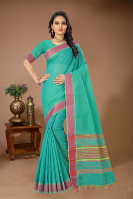 DORI DHAGA Solid/Plain Daily Wear Pure Cotton Saree(Green)