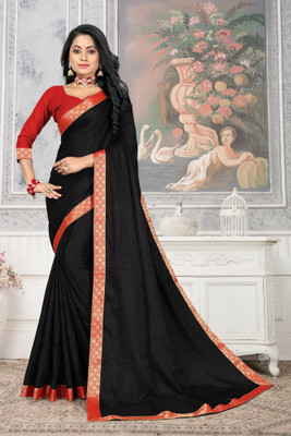 Vastram Enterprise Solid/Plain Bollywood Silk Blend Saree(Black)