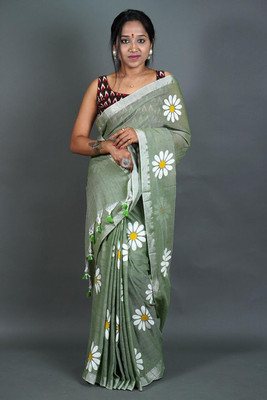 cloud vastra Printed Handloom Pure Cotton Saree(Multicolor)