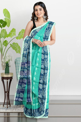 GANESH TEXTILE Woven, Printed, Self Design Tant Pure Cotton Saree(Light Blue)