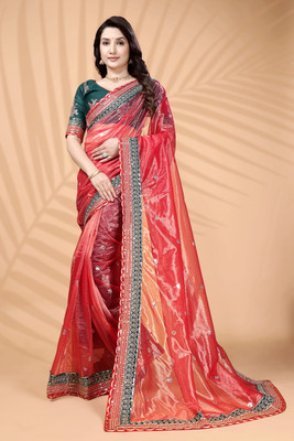 SROLY Embroidered Bollywood Net Saree(Red)