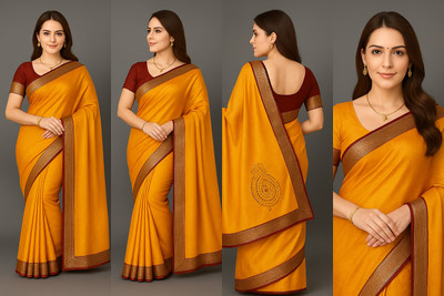 Le Glares Woven Banarasi Handloom Silk Blend Saree(Yellow)