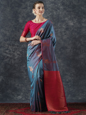Divastri Woven Banarasi Silk Blend Saree(Dark Blue)