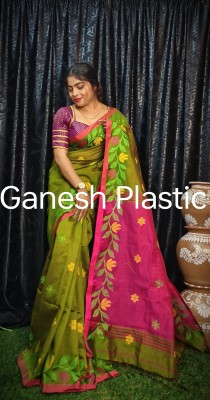 Ganesh plastic and industry Woven Tant Cotton Silk Saree(Light Green)