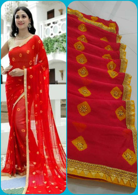 RGF Printed, Color Block, Polka Print Bandhani Chiffon Saree(Green)