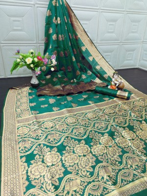 SHRIMAY Embroidered Banarasi Pure Silk Saree(Light Green)