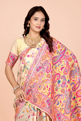 NEZAA EXPORT Woven Kanjivaram Pure Cotton Saree(Cream)