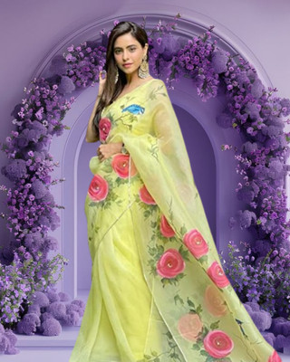 Jayu Floral Print Bollywood Georgette Saree(Yellow)