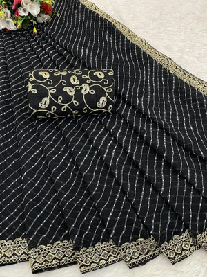 RHG Fashion Printed Bandhani Georgette Saree(Black)