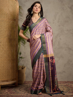Tasrika Printed Banarasi Silk Blend Saree(Purple)